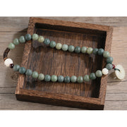 Buddha Stones Cyan Bodhi Seed Lotus Jade Peace Buckle Wisdom Double Wrap Bracelet Mala Bracelet BS 14