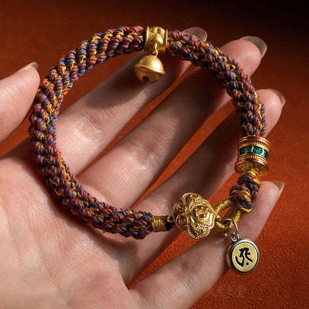 Buddha Stones 925 Sterling Silver Chinese Zodiac Natal Buddha Om Mani Padme Hum Luck Bell Braided String Bracelet