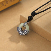 Buddha Stones 925 Sterling Silver Natural Hetian Jade Peace Buckle Prosperity Necklace Pendant Necklaces & Pendants BS 1