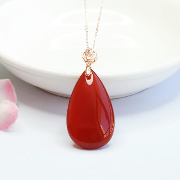 Buddha Stones 925 Sterling Silver Waterdrop Red Agate Confidence Necklace Pendant Necklaces & Pendants BS 1