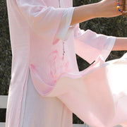 Buddha Stones 2Pcs Lotus Pattern Tai Chi Meditation Yoga Cotton Linen Clothing Top Pants Women's Set Clothes BS 17