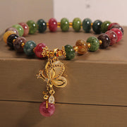 Buddha Stones Colorful Tourmaline Butterfly Charm Wisdom Bracelet