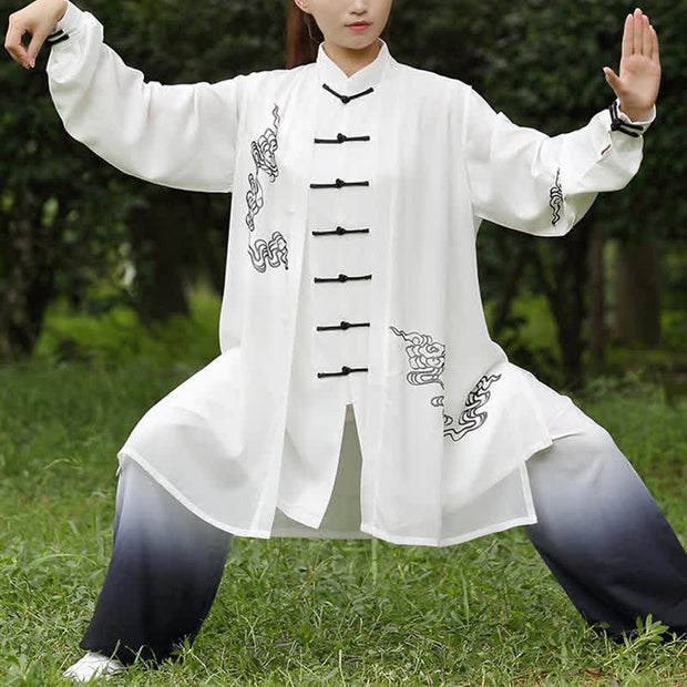 Buddha Stones Auspicious Clouds Gradient Meditation Prayer Spiritual Zen Tai Chi Qigong Practice Women's Clothing Set Clothes BS 3Pcs Set XXXL
