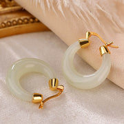 Buddha Stones Round Jade Cyan Jade Prosperity Luck Drop Earrings Earrings BS 4
