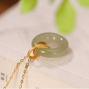Buddha Stones 925 Sterling Silver Cyan Jade Peace Buckle Bamboo Leaf Harmony Necklace Pendant Necklaces & Pendants BS 6