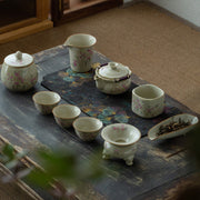 Buddha Stones Peach Blossom Daisy Flower Ceramic Teacup Kung Fu Tea Cups