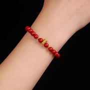 Buddha Stones 999 Gold Year of the Dragon Natural Cinnabar Jade Copper Coin Fu Character Blessing Bracelet Bracelet BS 11