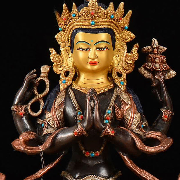 Buddha Stones Bodhisattva Chenrezig Four-armed Avalokitesvara Protection Copper Statue Decoration Decorations BS 7