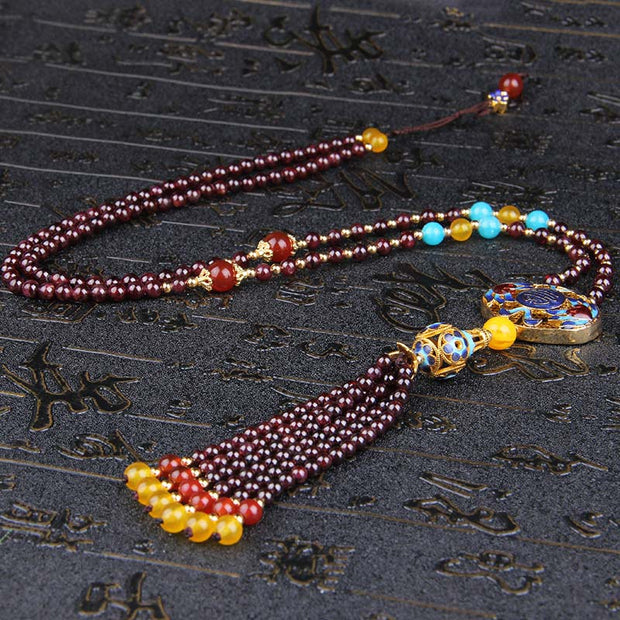 Buddha Stones Natural Garnet Pink Crystal Red Agate Fortune Necklace Bracelet Necklaces & Pendants BS 9