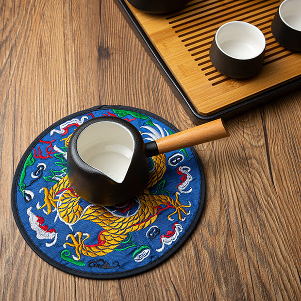 Buddha Stones Dragon Embroidery Cup Mat Pad Tea Cup Coaster Kung Fu Tea Mat Tea Mat BS 11