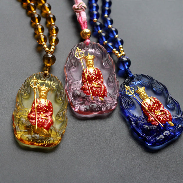 Buddha Stones Ksitigarbha Buddha Liuli Crystal Compassion Amulet Necklace Pendant Necklaces & Pendants BS 3
