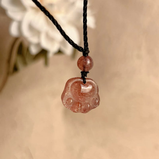 Buddha Stones Strawberry Quartz Lovely Cat Paw Claw Healing Necklace Pendant Necklaces & Pendants BS 7