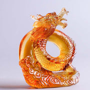 Buddha Stones Year of the Dragon Handmade Chinese Zodiac Yellow Dragon Liuli Crystal Art Piece Protection Home Office Decoration Decorations BS 2