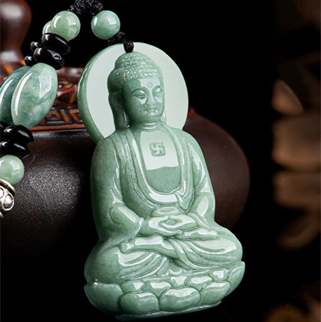 Buddha Stones Amitabha Buddha Jade Amulet Compassion String Necklace ...