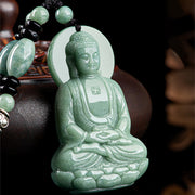 Buddha Stones Amitabha Buddha Jade Amulet Compassion String Necklace Necklaces & Pendants BS 1
