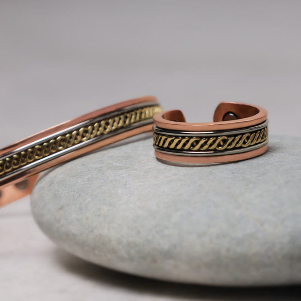 Buddha Stones Magnetic Copper Balance Adjustable Cuff Bracelet Bangle Ring Bracelet Bangle BS 4