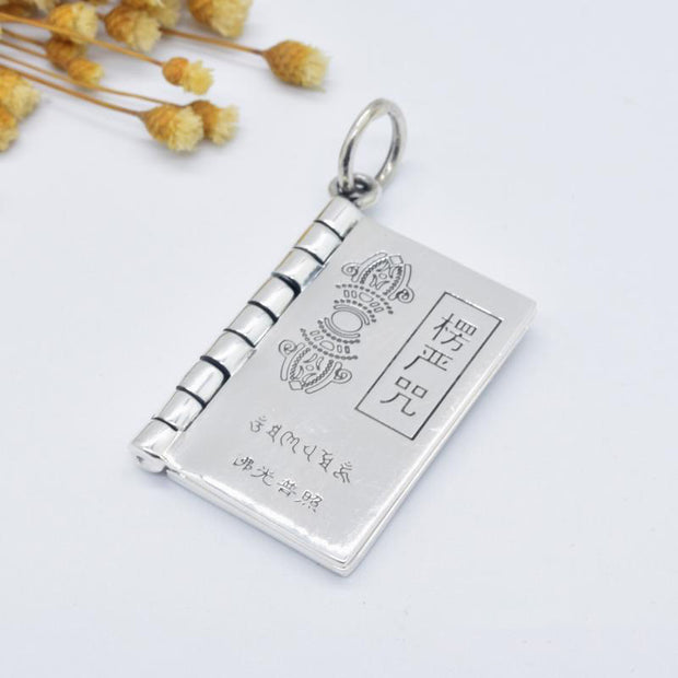 Buddha Stones 990 Sterling Silver Heart Sutra Great Compassion Shurangama Mantra Lotus Vajra Peace Necklace Pendant