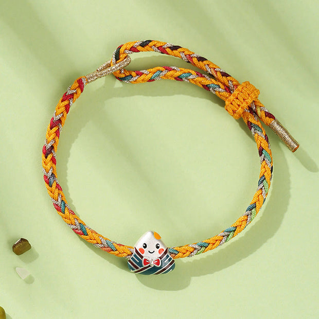 Buddha Stones 925 Sterling Silver Dragon Boat Festival Zongzi Pattern Luck Handmade Multicolored Rope Child Adult Bracelet