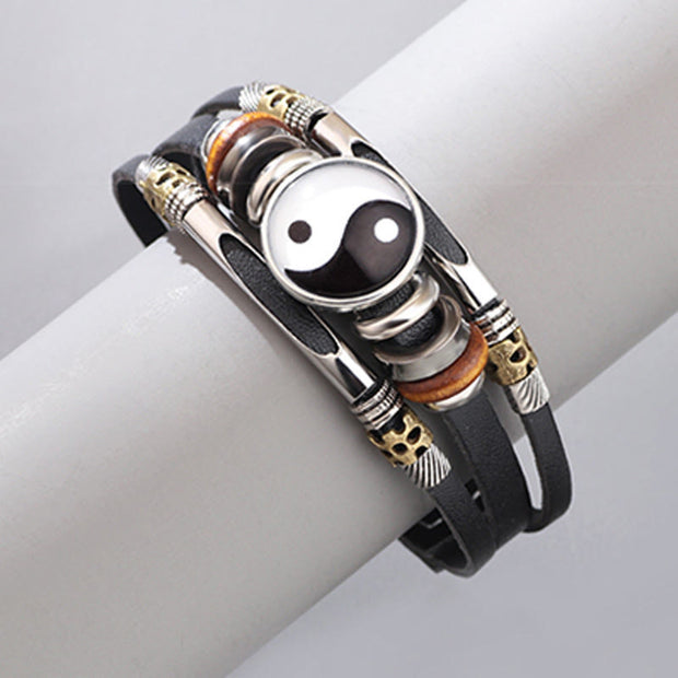Buddha Stones Yin Yang Leather Balance Bracelet