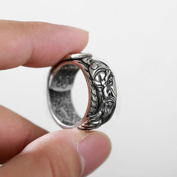 Buddha Stones Guan Gong Auspicious Clouds Amulet Wealth Ring Ring BS 5