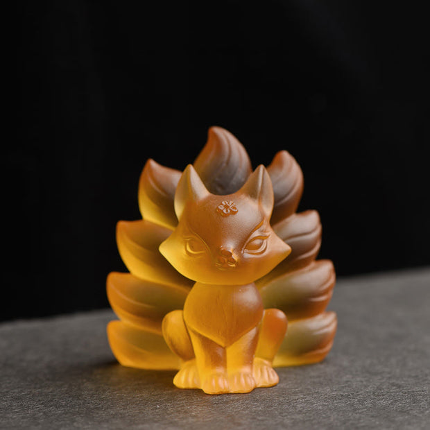 Buddha Stones Small Nine Tailed Fox Success Strength Home Figurine Decoration Decorations BS Yellow Small 58*55*45mm