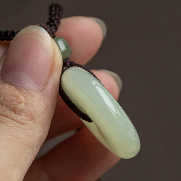 Buddha Stones Natural Round Jade Peace Buckle Luck Prosperity Necklace Pendant Necklaces & Pendants BS 8