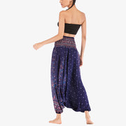Buddha Stones Two Style Wear Feathers Geometric Pattern Loose Smocked Trousers Jumpsuit Women's Yoga Pants