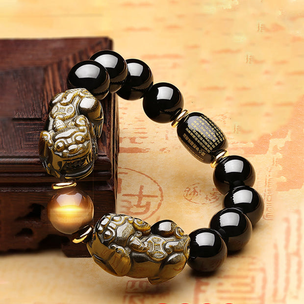 Buddha Stones Tibetan FengShui PiXiu Gold Sheen Obsidian Bracelet Bracelet 