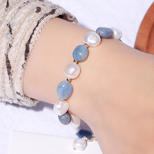 Buddha Stones Natural Blue Aventurine Crystal Pearl Bead Healing Bracelet Bracelet BS 3