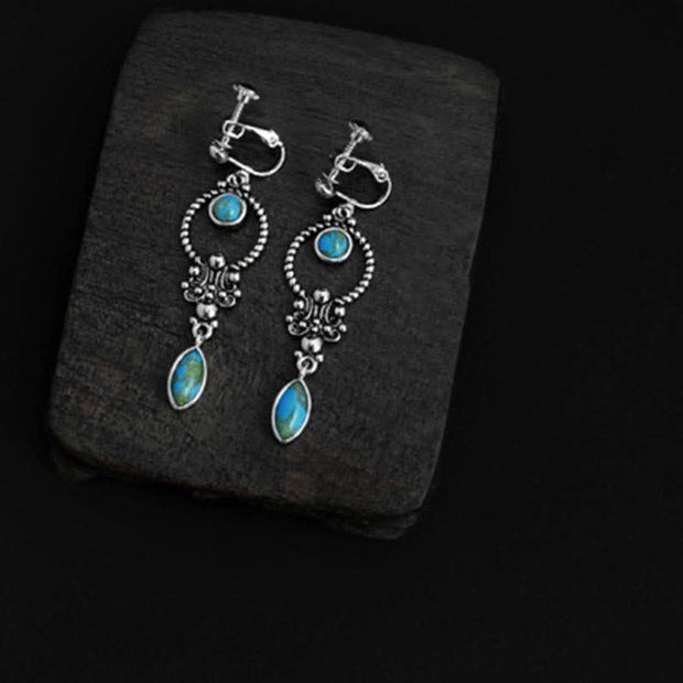 Buddha Stones 925 Sterling Silver Vintage Turquoise Waterdrop Pattern Balance Drop Dangle Earrings Earrings BS 12