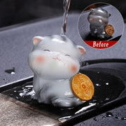 Buddha Stones Color Changing Cute Mini Cat Resin Tea Pet Wealth Home Figurine Decoration Decorations BS Gray Cat 5.8*5*5.4cm