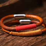 Buddha Stones Tibetan Leather Handmade Five Elements Luck Braid String Buckle Bracelet Bracelet BS 14