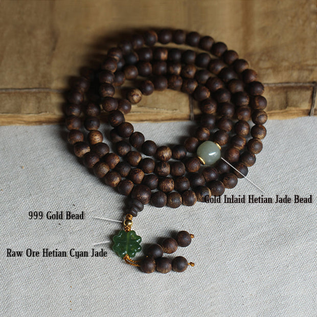 108 Mala Beads Nha Trang Bai Qinan Agarwood Jade 999 Gold Peace Bracelet (Only one in stock) Bracelet Mala BS 15