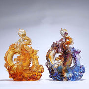 Buddha Stones Year of the Dragon Handmade Liuli Crystal Art Piece Protection Home Office Decoration With Base Decorations BS 5