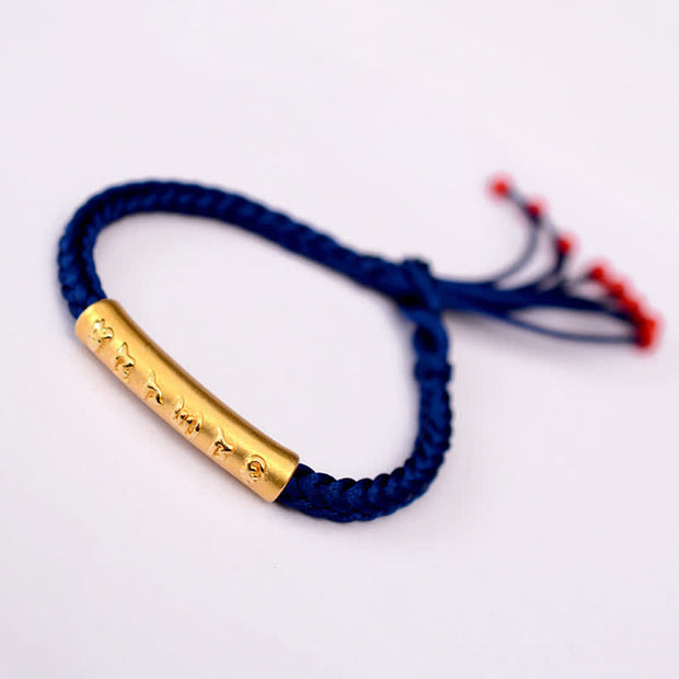 Buddha Stones 999 Sterling Silver Om Mani Padme Hum Protection Strength String Bracelet Bracelet BS 999 Sterling Silver Plated Gold Blue(Bracelet Size 16+4.5cm)