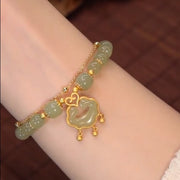 Buddha Stones 14K Gold Plated Natural Hetian Jade Wish Lock Bell Chain Bracelet Bracelet BS 2