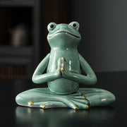 Buddha Stones Meditating Ceramic Zen Frog Statue Decoration Decorations BS Praying Frog Green