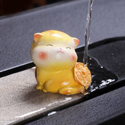 Buddha Stones Color Changing Cute Mini Cat Resin Tea Pet Wealth Home Figurine Decoration Decorations BS 9