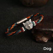 Buddha Stones Handmade 999 Sterling Silver Year of the Dragon Chinese Zodiac Protection Colorful Reincarnation Knot Rope Bracelet Bracelet BS Dog 19cm