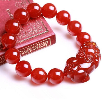 Buddhastoneshop Red Agate Lucky Pixiu Wealth Luck Bracelet