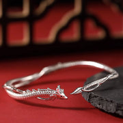 Buddha Stones 925 Sterling Silver Year of the Dragon Design Luck Metal Cuff Bracelet Bangle Bracelet Bangle BS 1