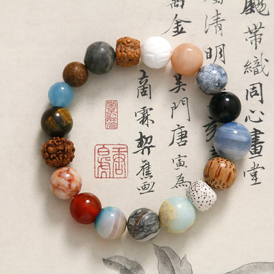 Buddha Stones Natural Bodhi Seed Crystal Stone Agate Keep Away Evil Spirits Bracelet