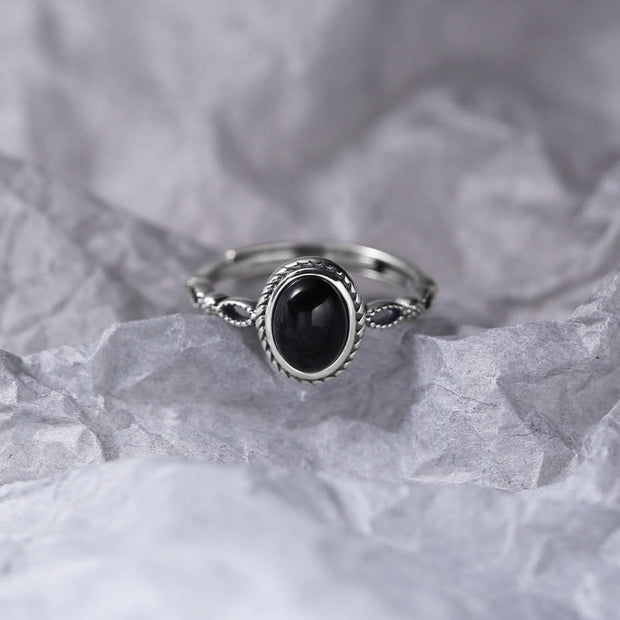 Buddha Stones 925 Sterling Silver Black Onyx Fortune Ring Ring BS 4