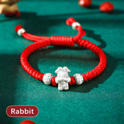 Buddha Stones 999 Sterling Silver Chinese Zodiac Red Rope Luck Handcrafted Kids Bracelet Bracelet BS Rabbit(Bracelet Size 12+4cm)