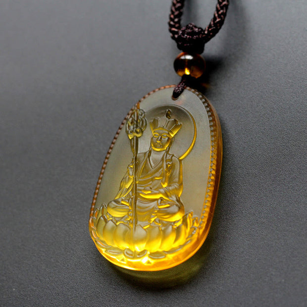 Buddha Stones Ksitigarbha Buddha Liuli Crystal Serenity Amulet Necklace Pendant Necklaces & Pendants BS Beige Ksitigarbha