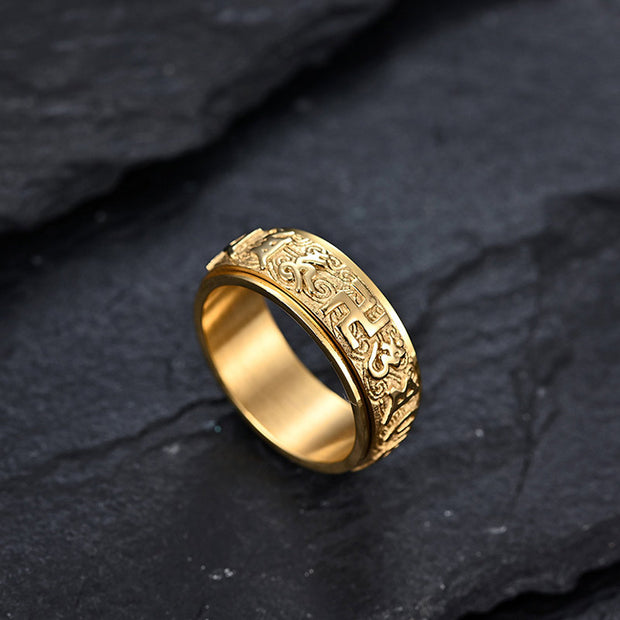 Buddha Stones Om Mani Padme Hum Balance Calm Titanium Steel Ring Rings BS 6