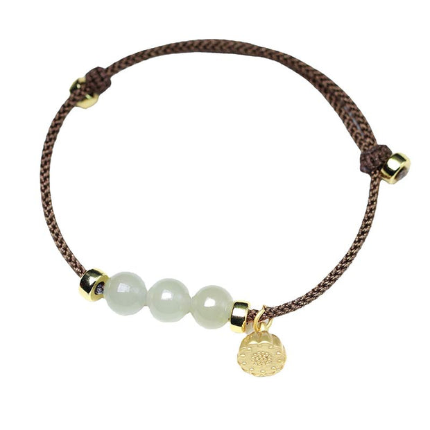 Buddha Stones Natural Jade Lotus Seed Strength Red String Weave Bracelet Bracelet BS 7