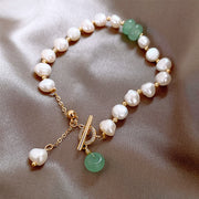 Buddha Stones Pearl Green Strawberry Quartz Bead Healing Chain Bracelet