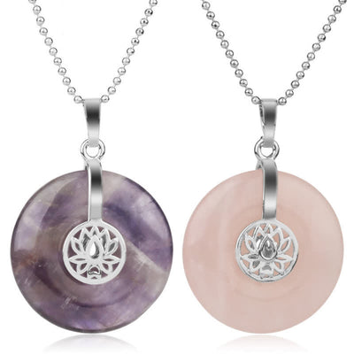 Buddha Stones Various Crystal Amethyst Pink Crystal Lotus Healing Necklace Pendant Necklaces & Pendants BS main
