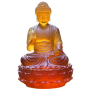 Buddha Stones Handmade Sakyamuni Buddha Liuli Crystal Art Piece Compassion Statue Home Office Offering Decoration